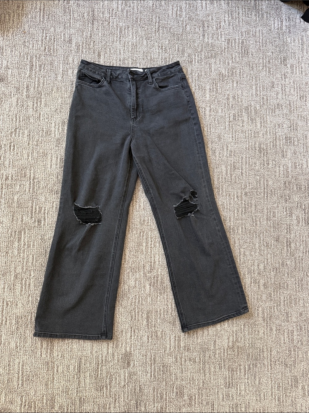 High-Rise Black Distressed Wide-Leg Jeans - Women's